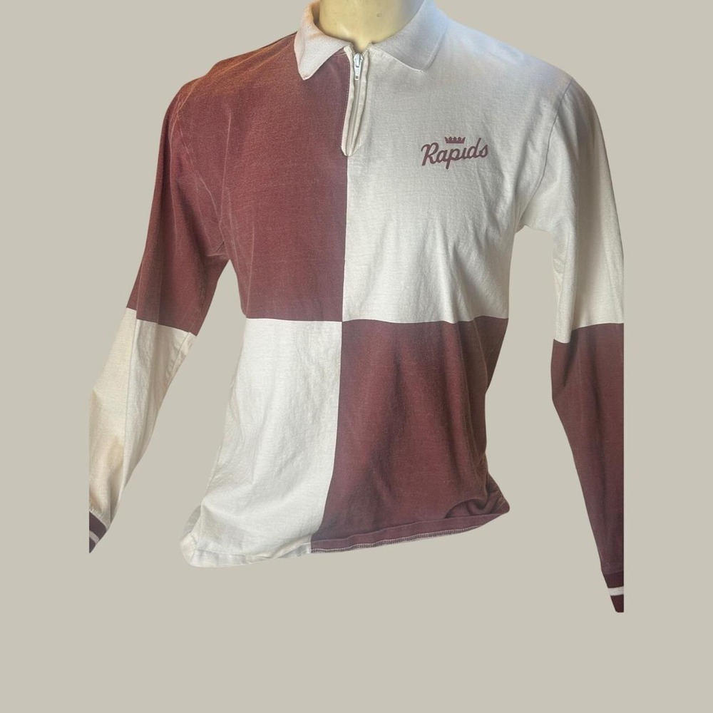 Jiberish Denver Rapids 1996 Colorblock Rugby Polo Shirt Large brown